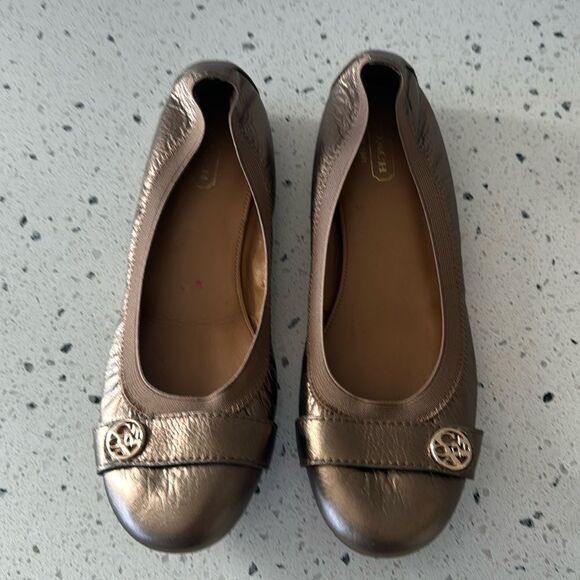 Coach Chelsey Ballerina Flats Pewter Metallic Leather Shoes Size 7B GUC - Picture 1 of 12